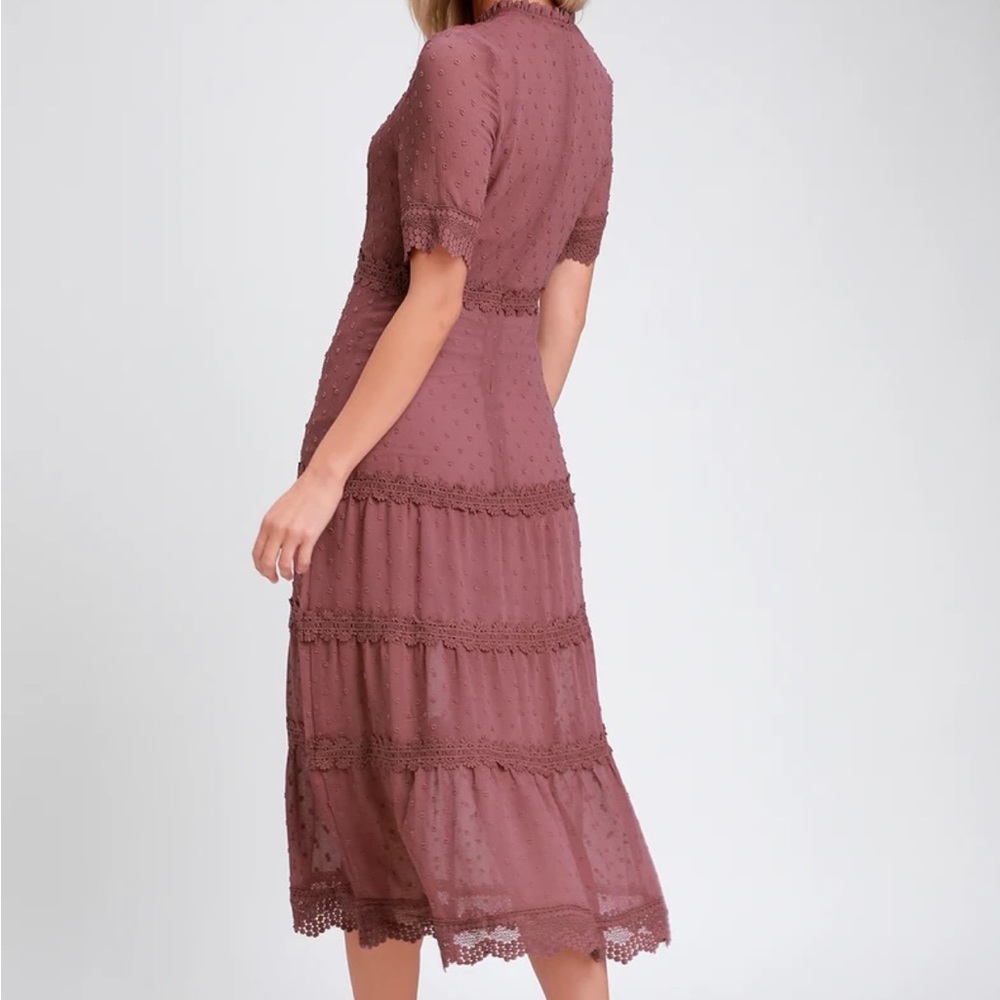 XL. NEW. Mauve Purple Swiss Dot Midi Dress